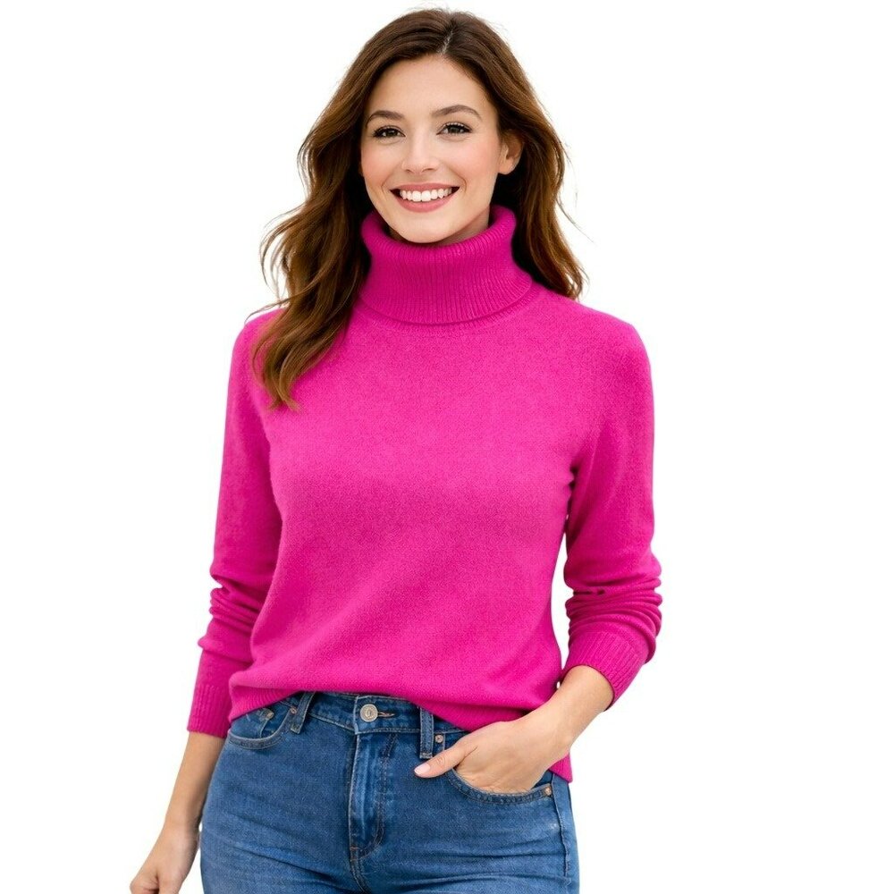 Ralph Lauren Cashmere Turtleneck Sweater Womens Large Magenta Soft & Luxurious